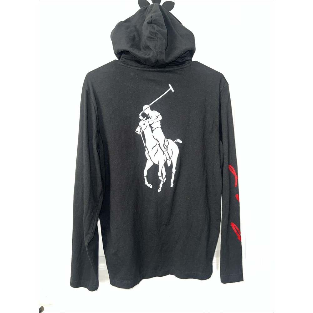 Polo Ralph Lauren Mens Hoodie Black Long Sleeve Large Pony Hooded Tee Small